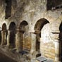 Actuellement, la crypte s'organise comme un chur d'glise, avec abside semi-circulaire.  l'arrire, un dambulatoire desservait cinq chapelles absidiales dont une seule subsiste.  l'Ouest, le martyrium tait lendroit o l'on conservait les reliques de saint Aignan. La crypte a t orne de sculptures et peintures mais aussi de nombreuses colonnes, afin de la rendre plus majestueuse, et de la consolider en reprenant le poids de lglise situe au-dessus.