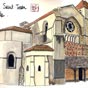 Aquarelle de l'abbaye Saint-Jean, sur la commune de Sorde-l'Abbaye.