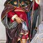 Le Teich (Gironde), �glise Saint-Andr� : Cette statue  repr�sente saint Jacques dans sa tenue la plus r�put�e, celle du p�lerin. Class�e Monument Historique depuis le 6 avril 1970, cette statue en bois peint est extr�mement d�taill�e. Du haut de ses 80 centim�tres, saint Jacques est v�tu du costume traditionnel que portent les p�lerins au XVIIe si�cle et s�appuie sur son bourdon..
